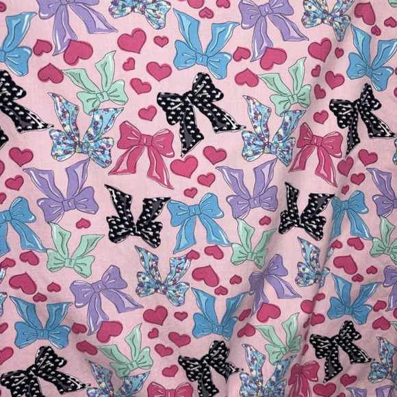 Dickies Scrub Top Women's Large Pink Bows Cotton Short Sleeve Nurse Medical - Picture 9 of 11